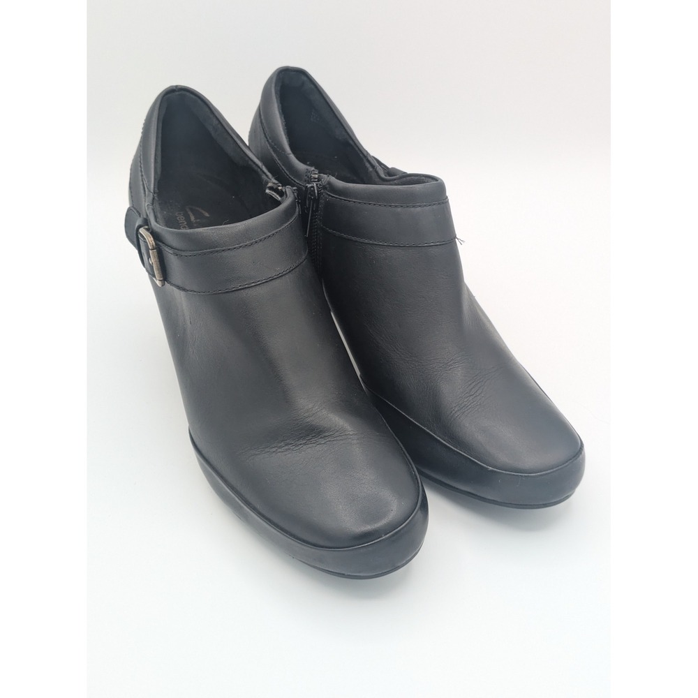 Clarks Bendables Leather Booties‎ 11N Black Buckle Ankle Boots 63046